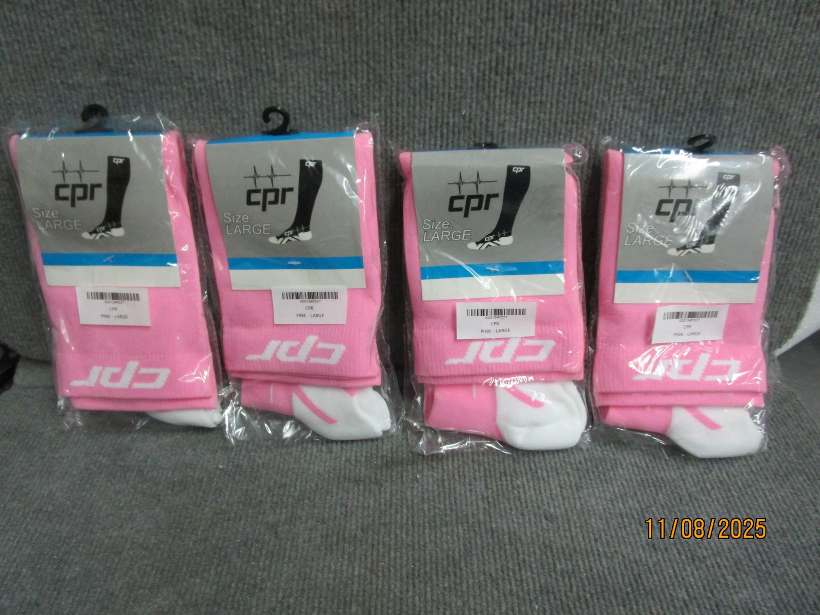 (4) Pair CPR Compression Socks Pink Size Large