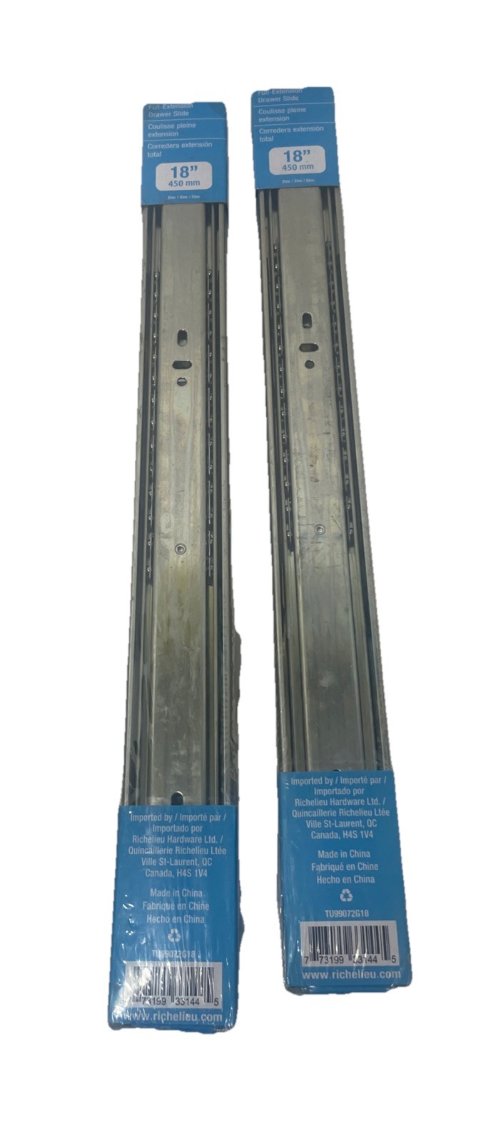 Lot of 2  - 18" Full Extension Drawer Slides - Zinc  2 Pack  New Old Stock