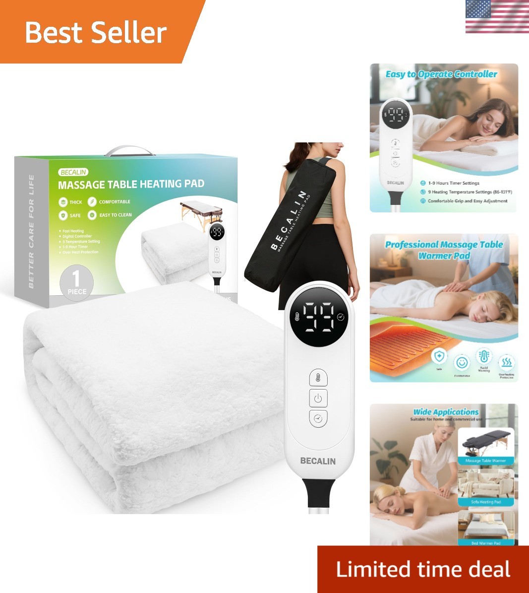 Luxury Massage Table Warmer Pad - 9 Heat Settings, 9-Hour Timer, & Soft Fleece