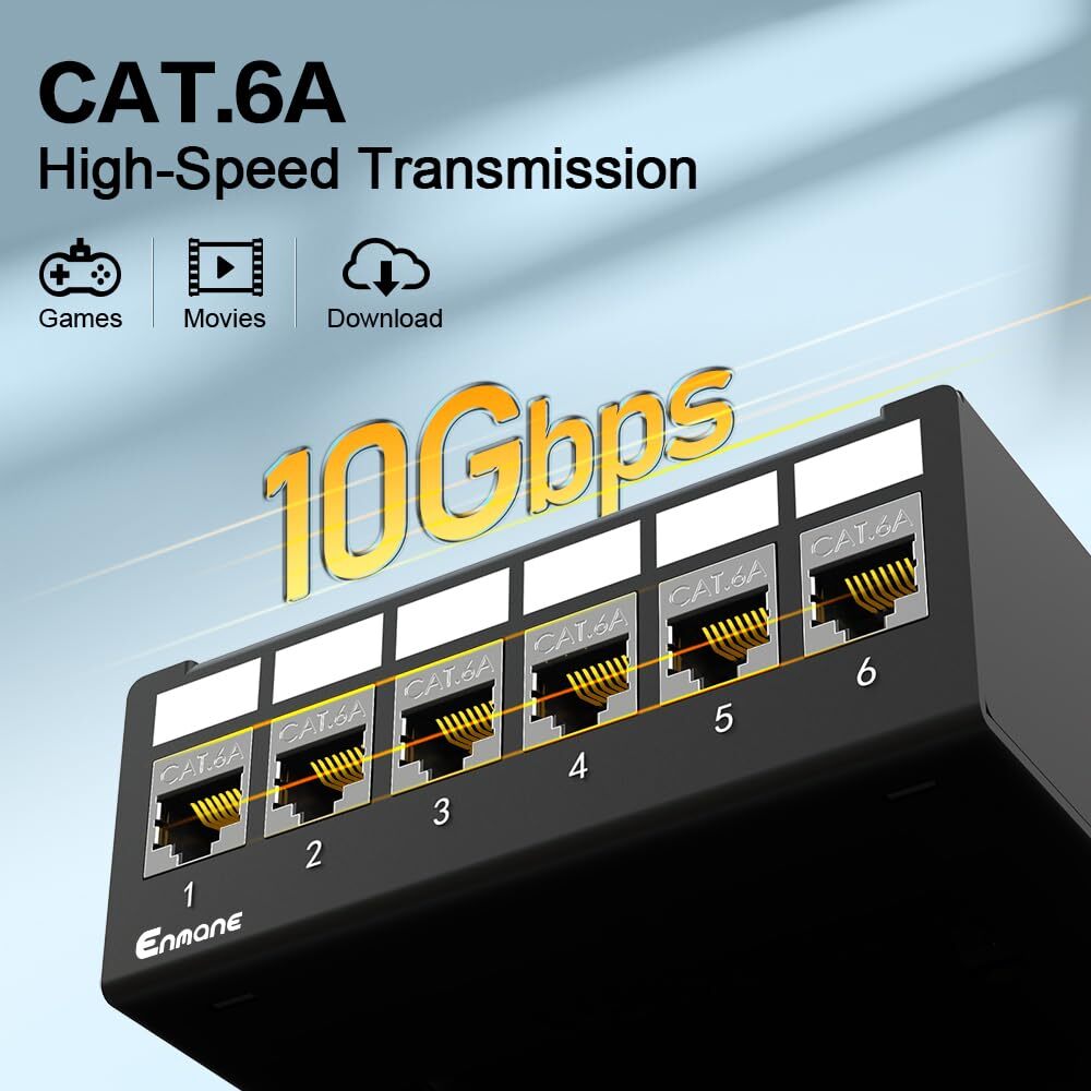 Patch Panel 6 Port CAT6A Keystone Patch Panel Shielded Network for Home/Offic...