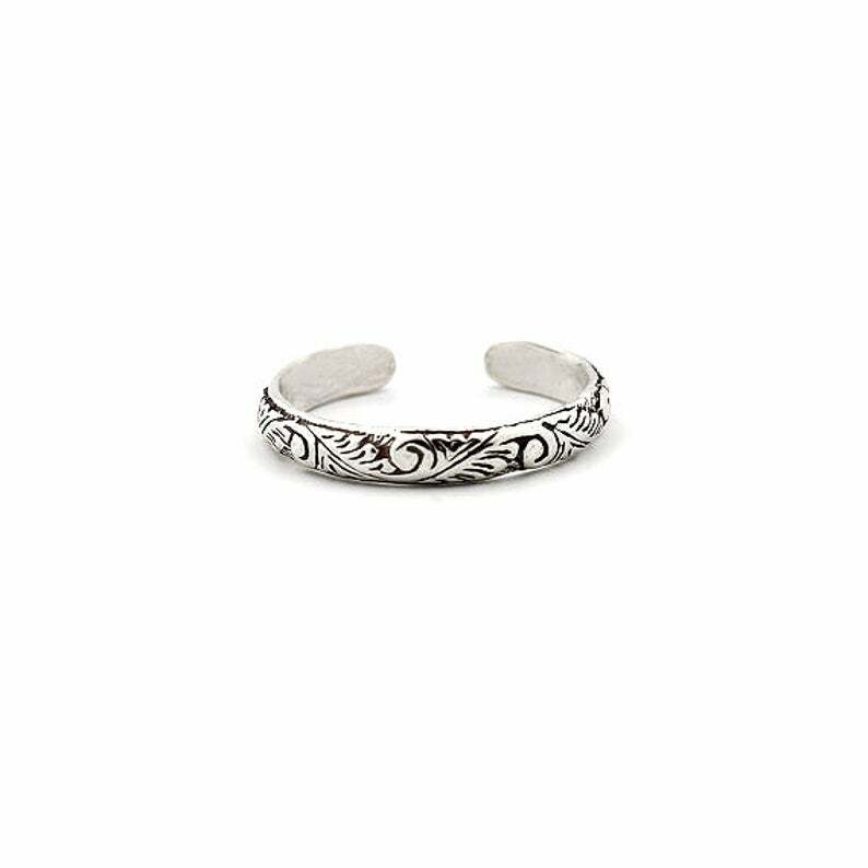 Sterling Silver 925 Floral Toe Ring Leaf Adjustable Toe Ring T17