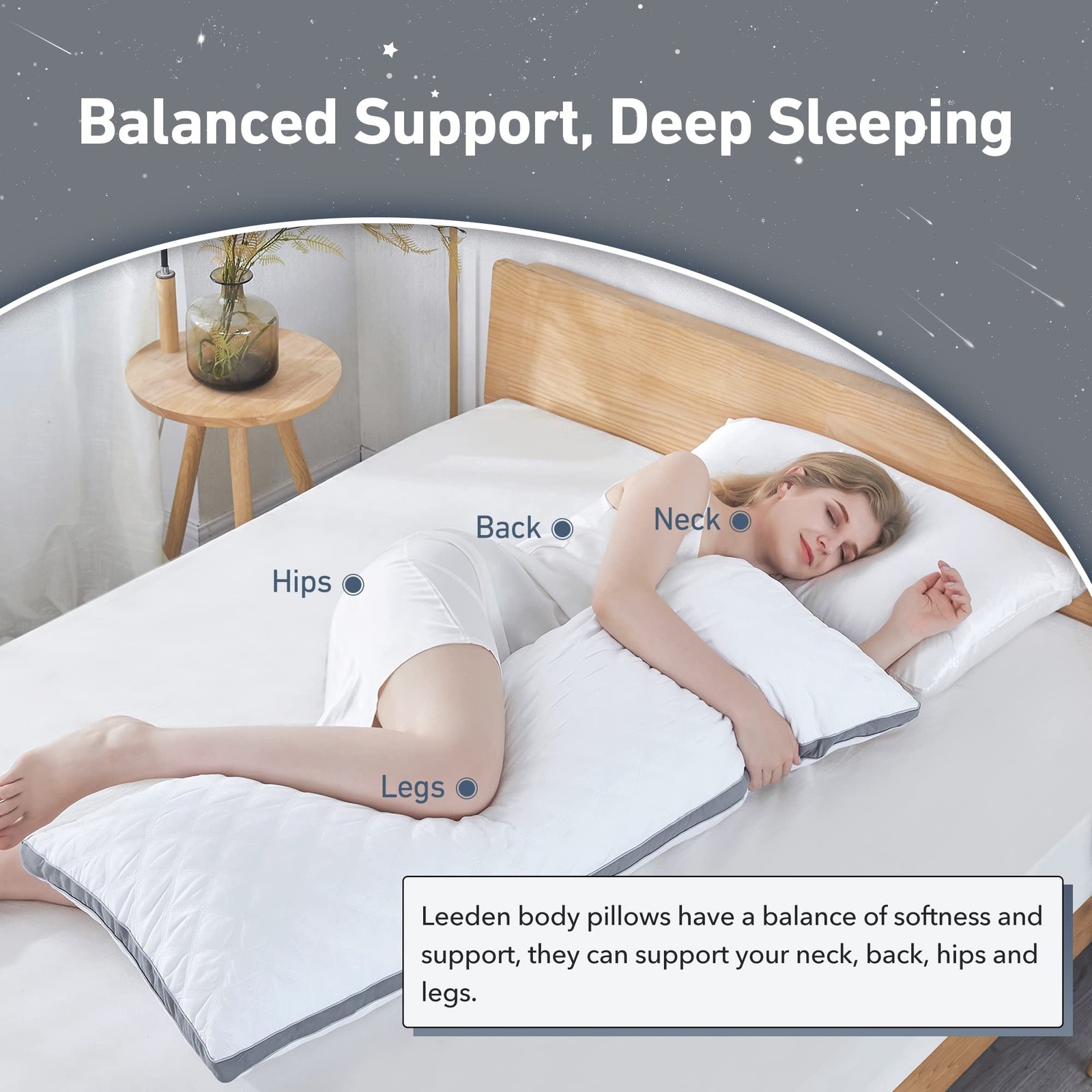 20 x 54 Inch Body Pillow Insert Soft Polyester Full Body Support For Side Sle...