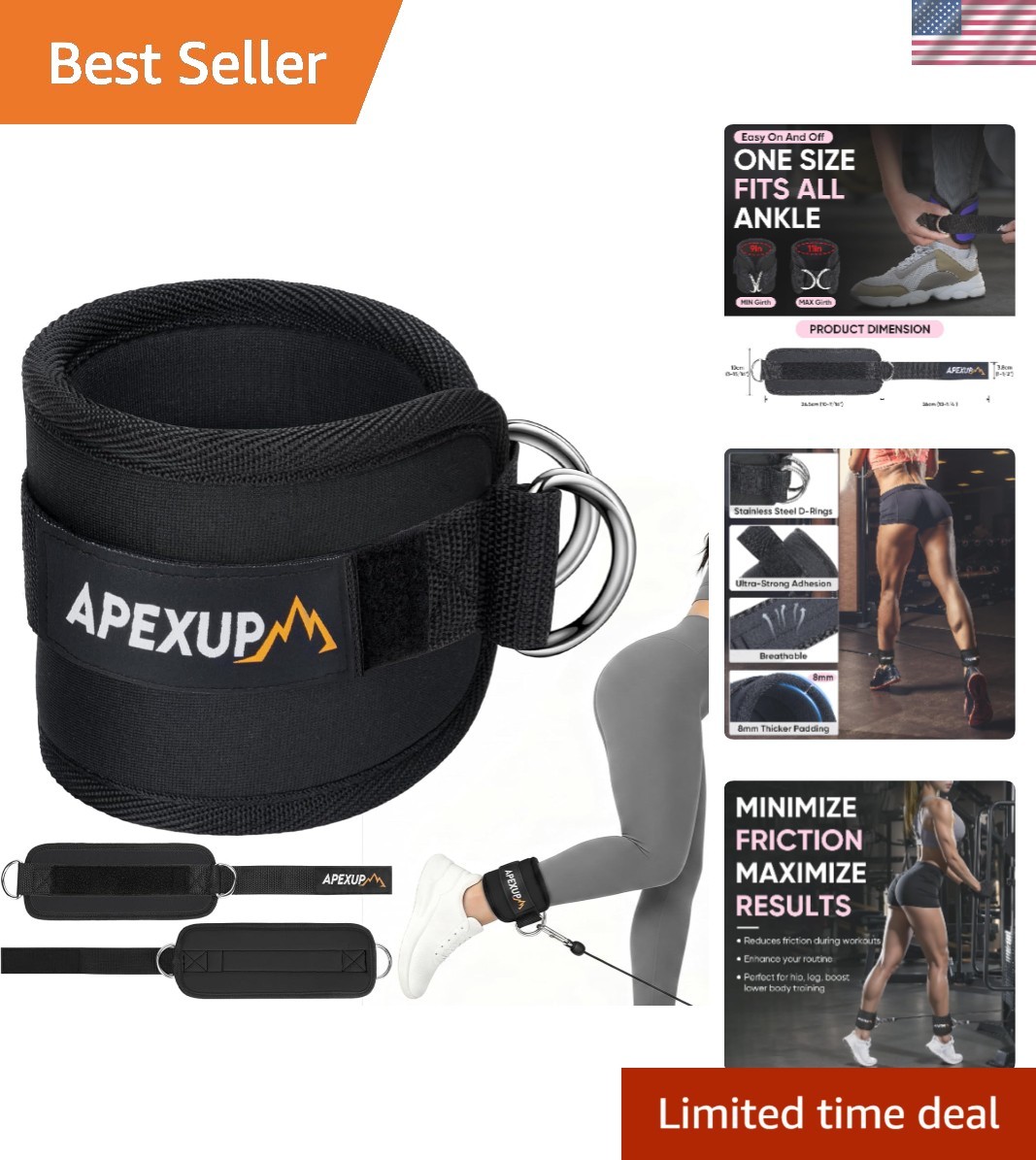 Neoprene Ankle Strap with Adjustable Fit for Cable Machine Workouts