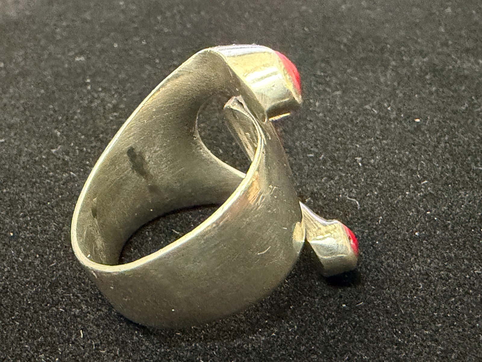 Wide Red Jasper and Alpaca Silver Ring - Size 8.5 adjustable