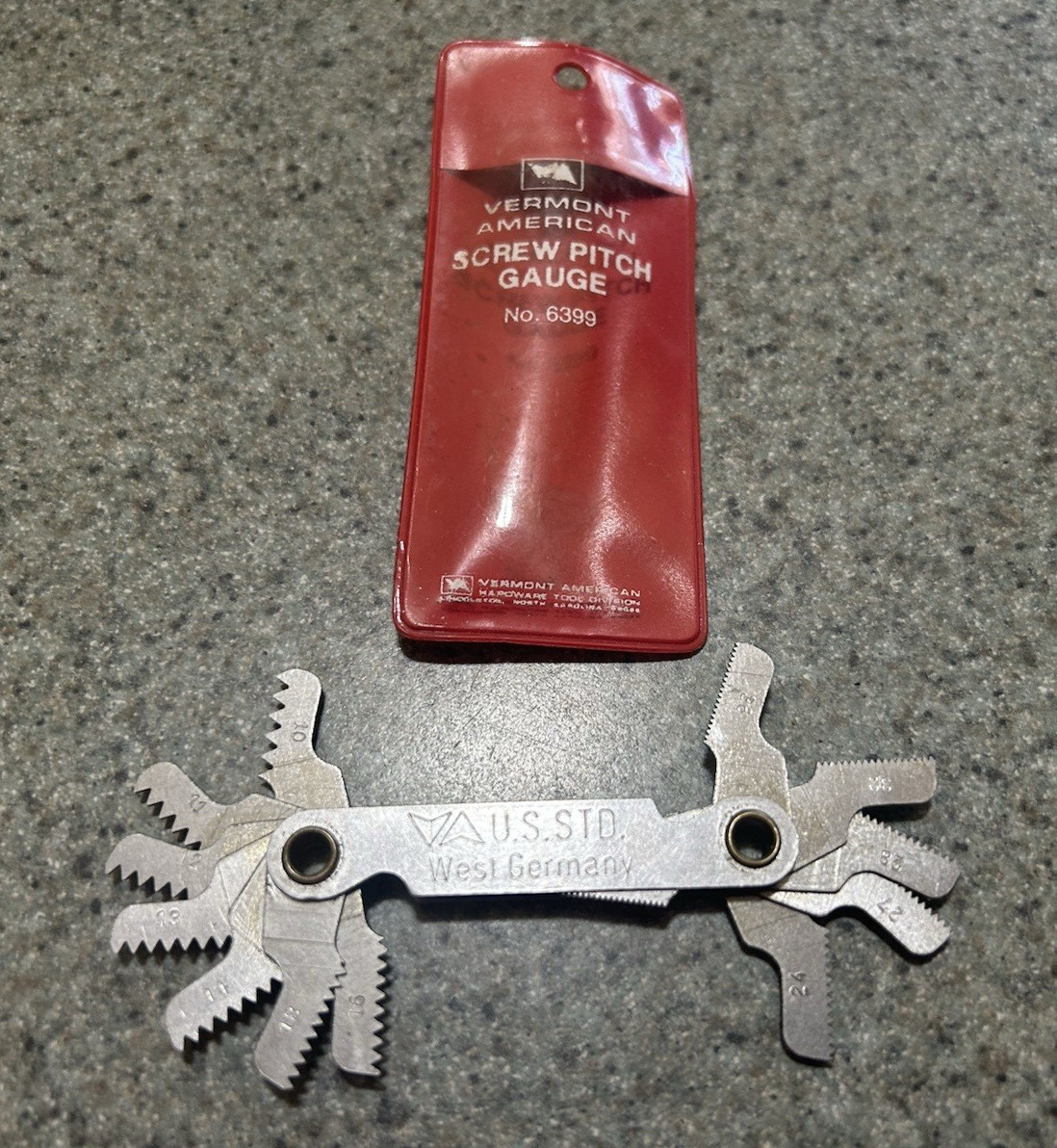 VERMONT AMERICAN SCREW PITCH GAUGE NO 6399 U.S. STD WEST GERMANY VERY NICE