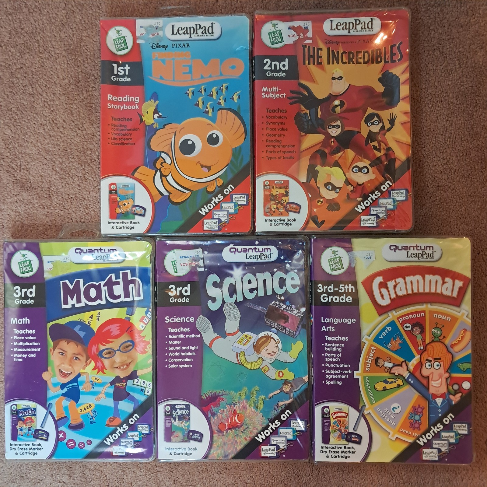 NEW Leap Frog Interactive Book & Cartridge 1st 2nd 3rd Grade Learning Lot Of 5