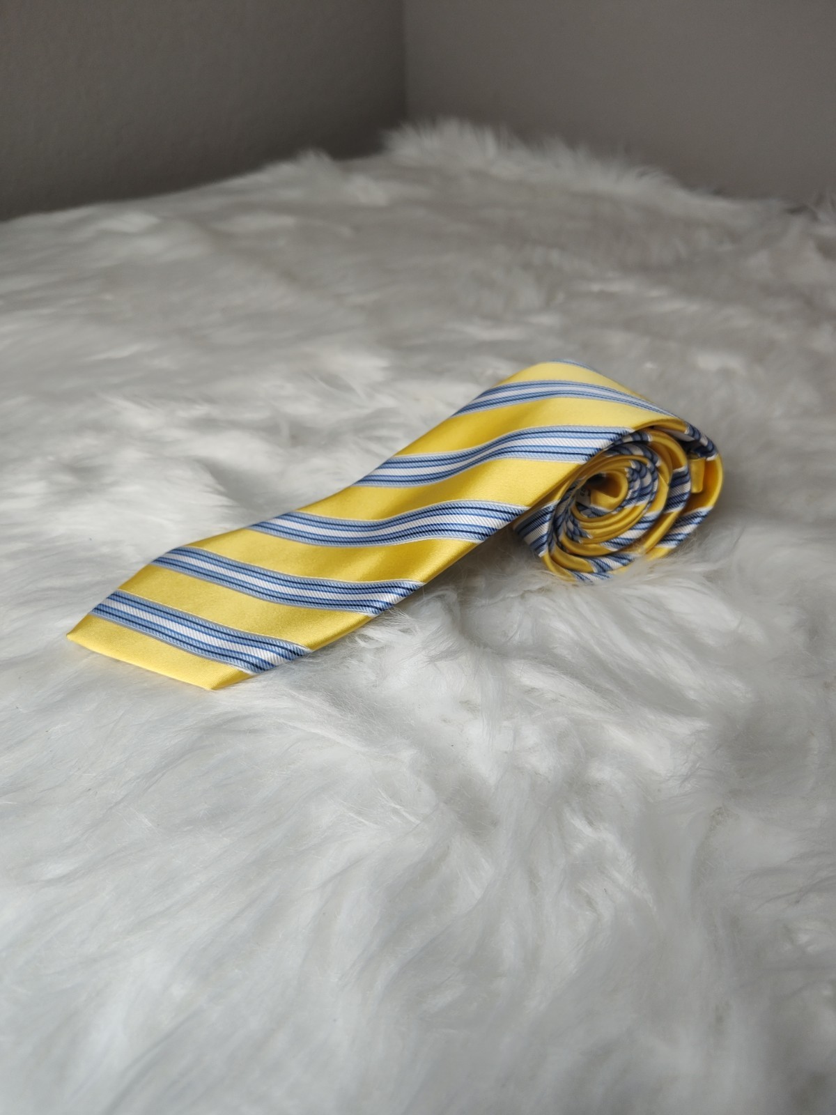 Christian Aujard Paris Sparkle Tie Yellow Blue Stripped 100% Polyester Easter