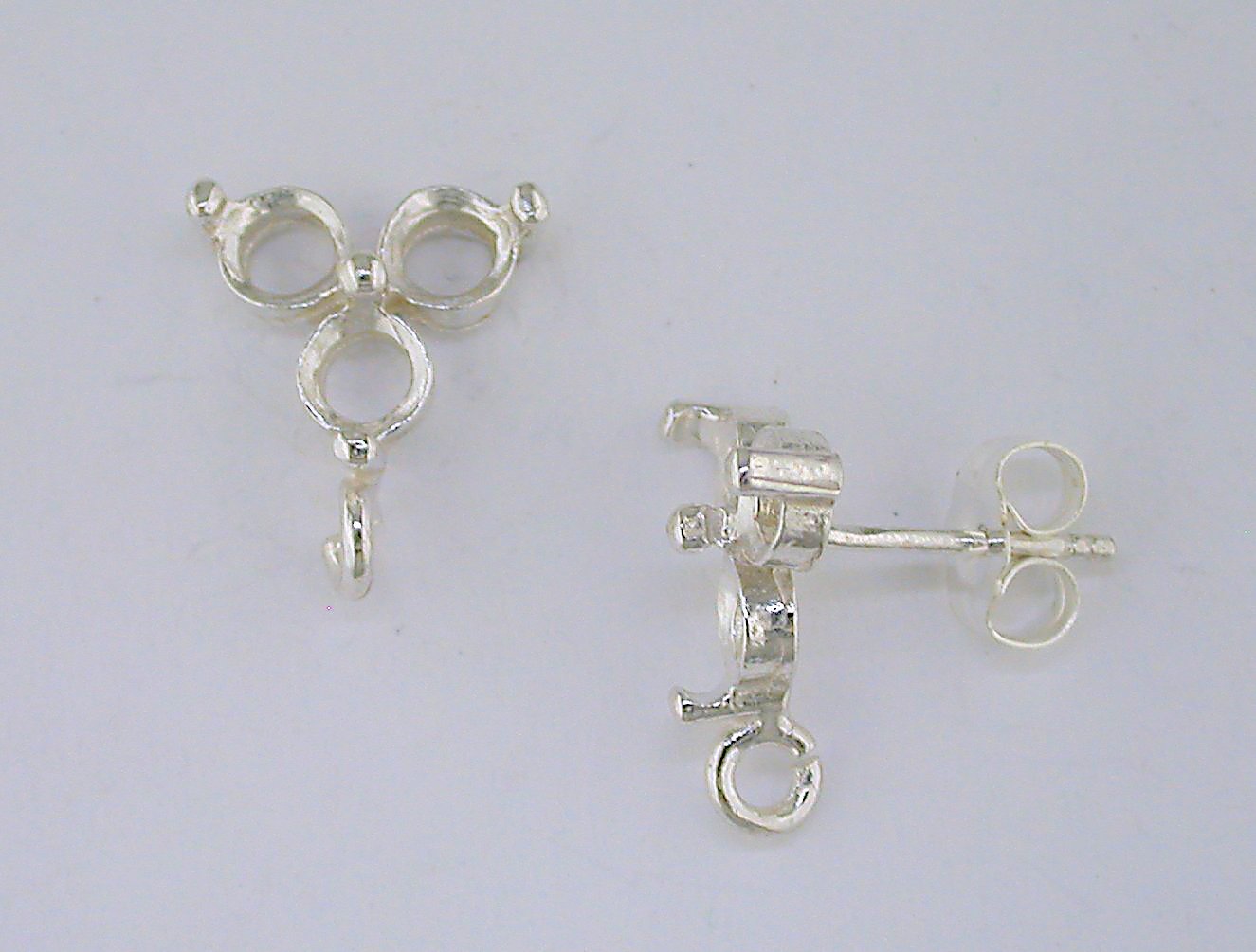 Round Three Stone Cluster with Loop Earring Setting Sterling Silver