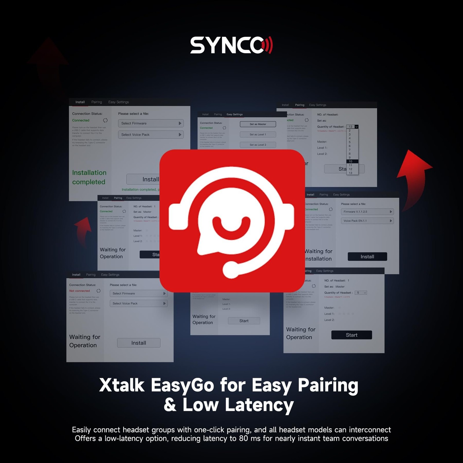SYNCO XTalk XPro9 Wireless Intercom Headset System with Antenna Enhanced...