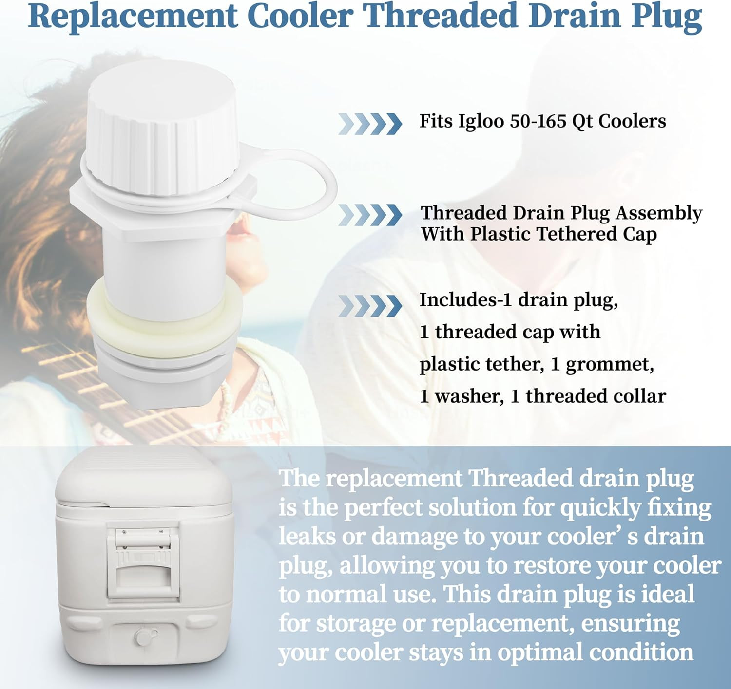 Threaded Drain Plug with Plastic Tethered Cap for Cooler,Compatible with Igloo 5