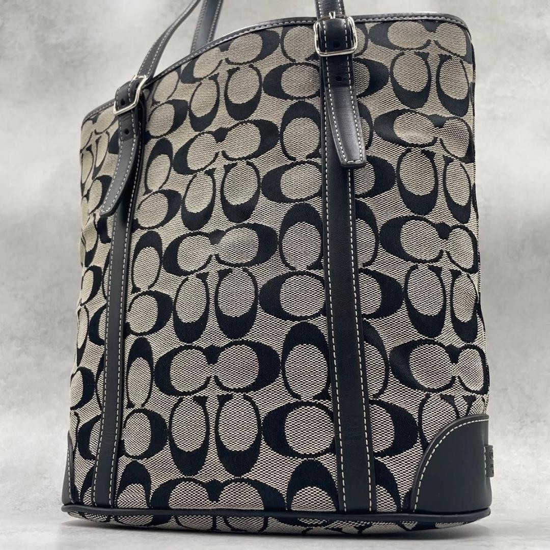 COACH Black Canvas Business Tote A4 Shoulder Bag Signature Vintage 6612 Auth