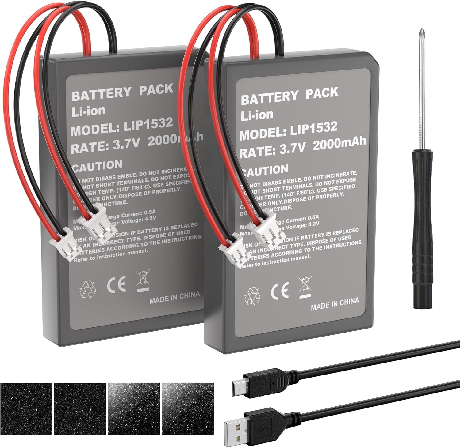 2 Pack 2000mAh Batteries for PS4Pro/PS4Slim Controller,Replacement Lithium Ba...