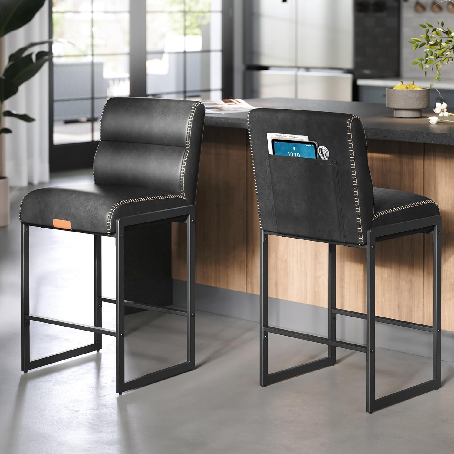 EKHO Collection Bar Stools Set of 2 Counter Height Stools W/ Backs 26.4-Inch