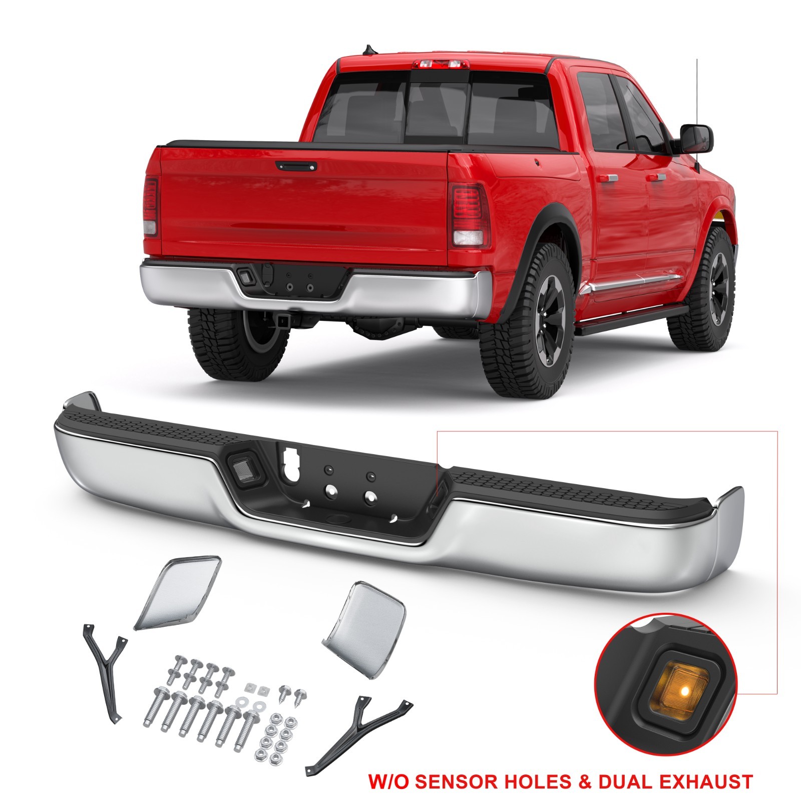 Chrome Rear Bumper Assembly For 09-19 Ram 1500 10-12 Ram 2500/3500 w/o Sensor