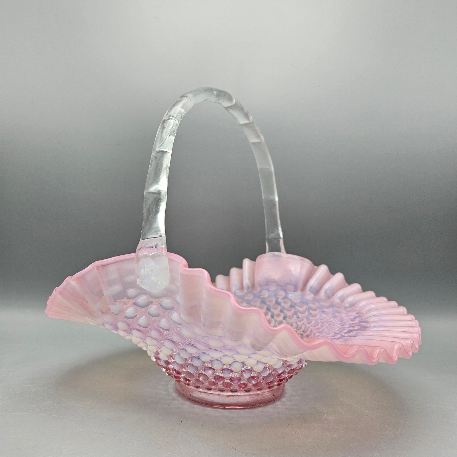 Vintage Fenton Art Glass Cranberry Opalescent Hobnail Basket