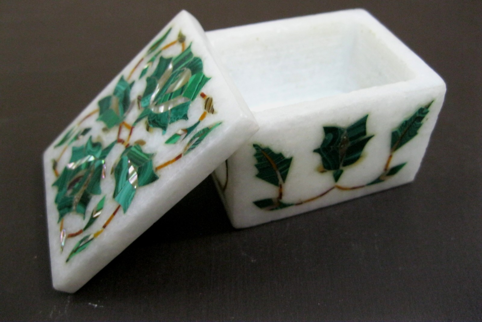 Malachite Stone Inlay Jewelry Box | 2.5 x 1.5 Inches White Marble Decorative Box