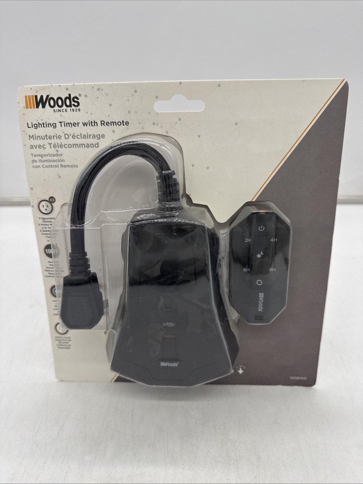 Woods Outdoor Lighting Timer with Remote Control Countdown 3 Grounded Outlets