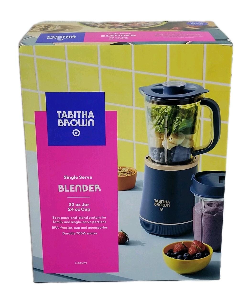 Tabitha Brown Single Serve Personal Blender With Travel Cup 32oz Jar 24oz Cup