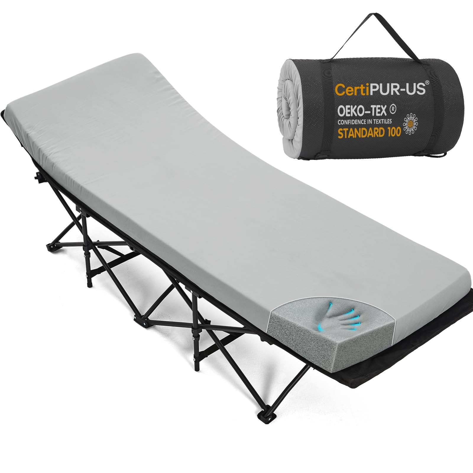CYMULA Camping Cot Pad 2 Inch Memory Foam, COT (75*30*2), Grey
