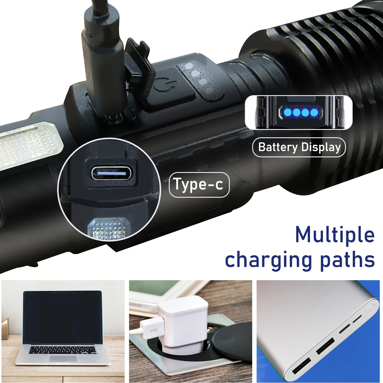 LED Super Bright Flashlight Rechargeable Torch Tactical Lamp USB+ Battery