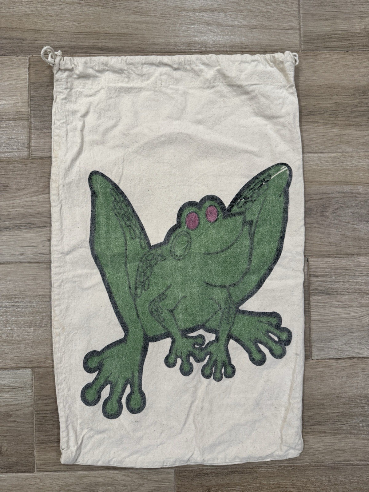 Vintage 90s Ocean House Frog Drawstring Bag LARGE 19x30 Canvas USA Sack Beach