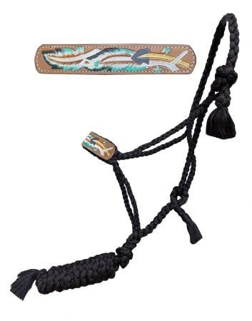Showman Black Nylon Mule Tape Halter w/ Arrow & Feather Leather Noseband