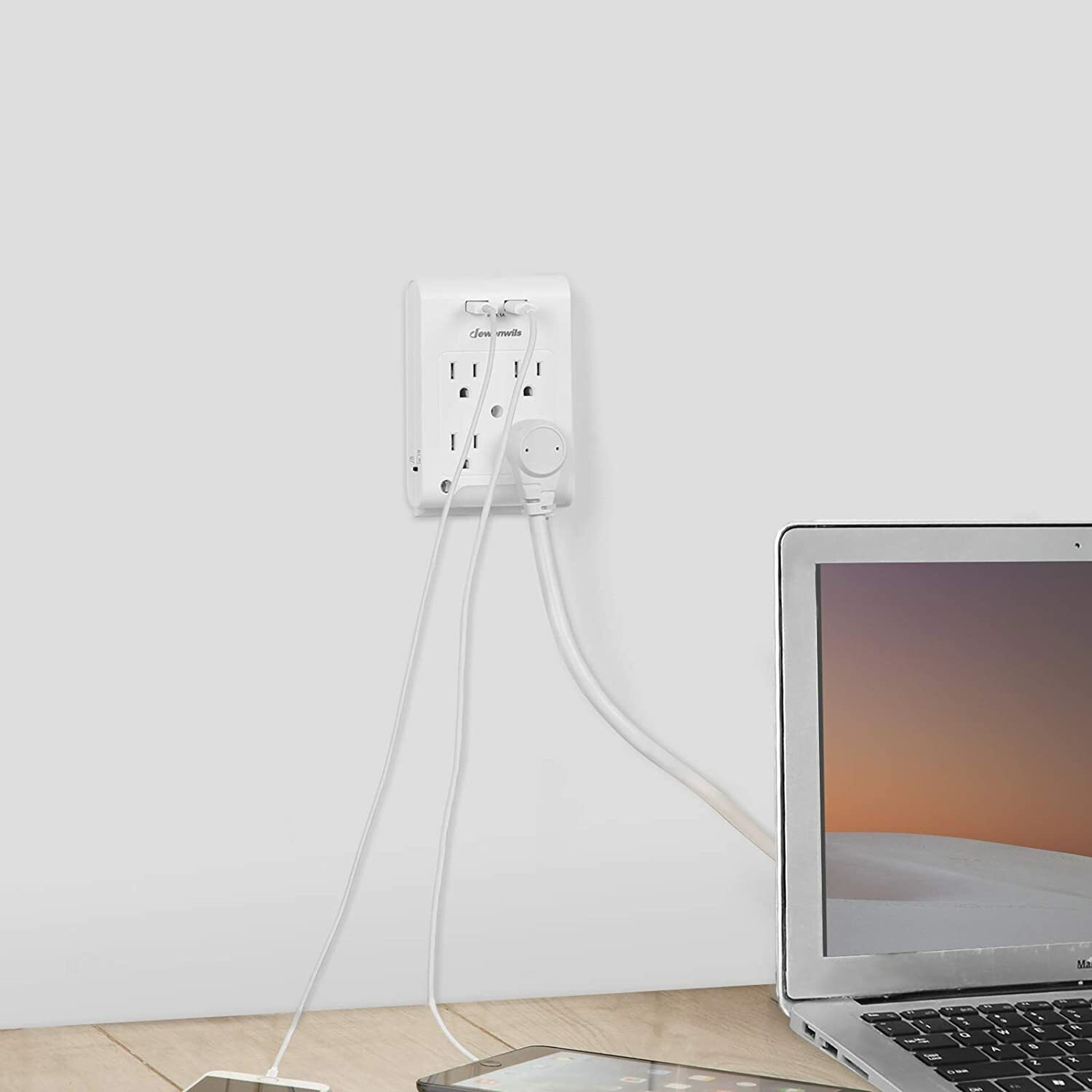 DEWENWILS Wall Plug Outlet Adapter with 2 USB Ports Light Sensor Night Light