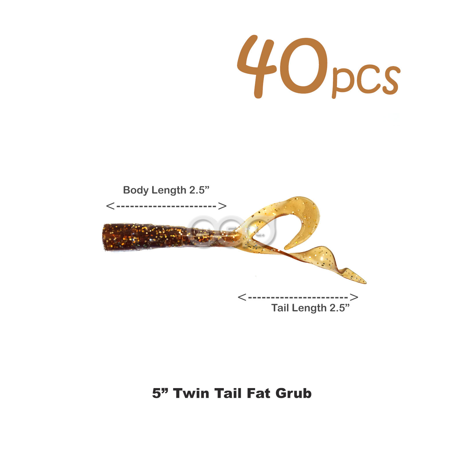 40pcs 5 inch (with tail extended) Twin Tail Perch Grub Scampi lure Root Beer New