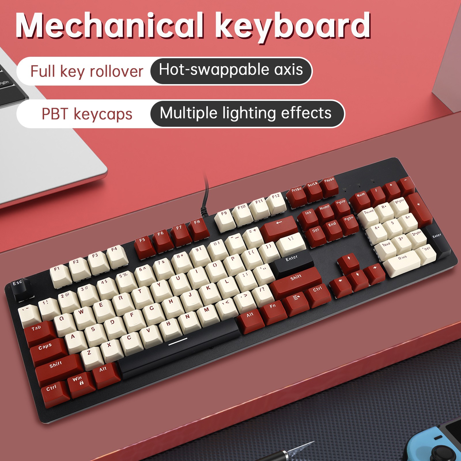 104Key Wired Mechanical Linear Switch Gaming Keyboard w/Blue Switch RGB Light⌨️