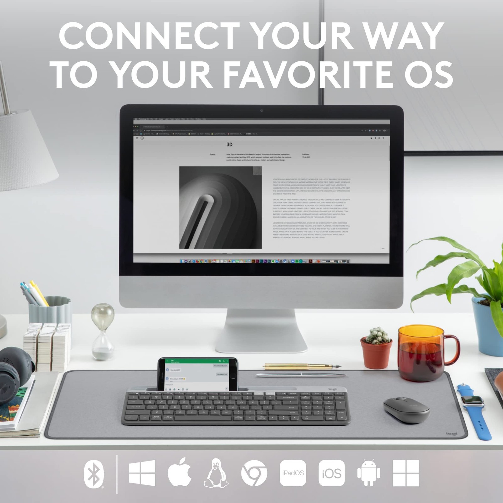 Logitech K585 Multi-Device Slim Wireless Keyboard, Built-in Cradle for Device...