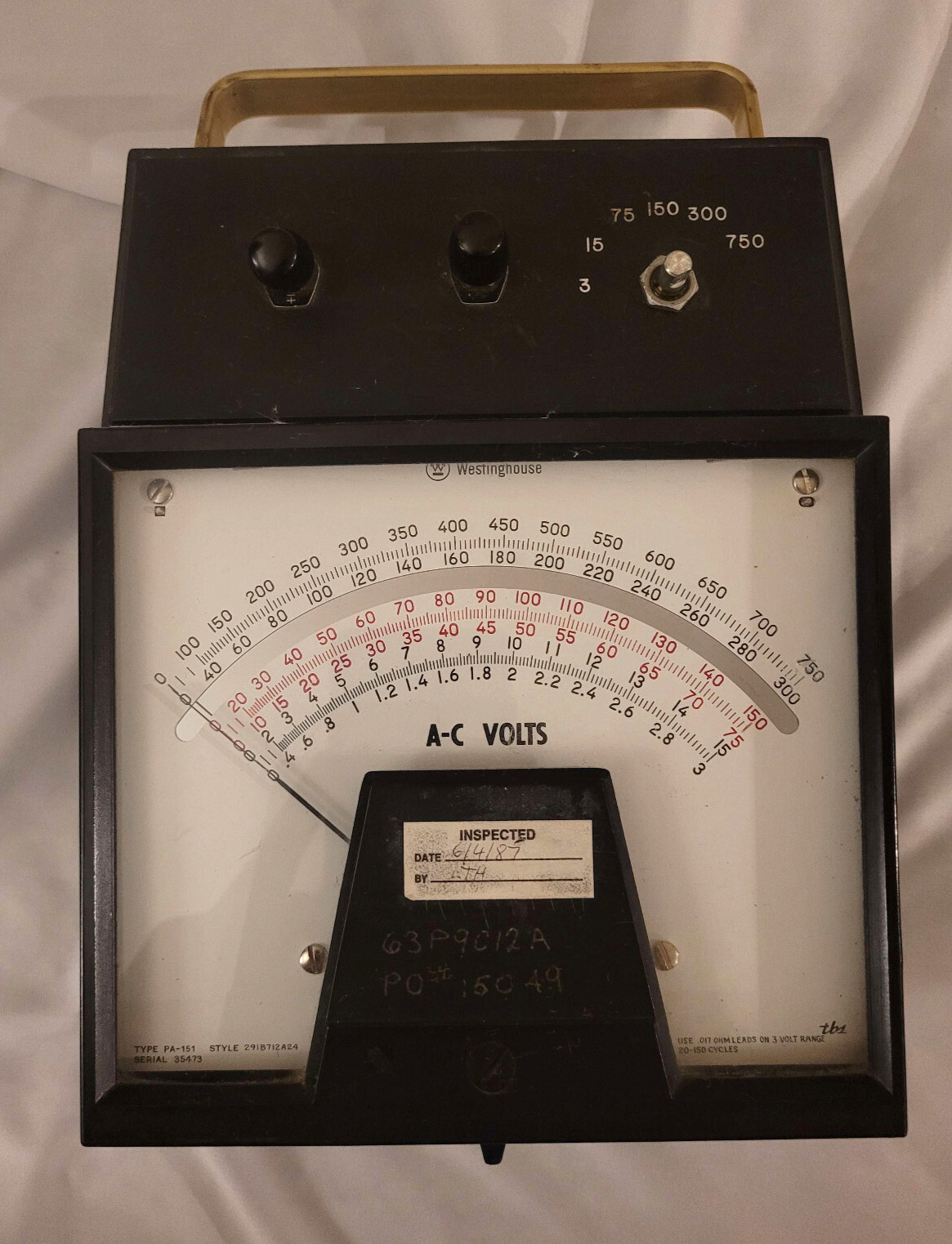 Westinghouse Type PA-151 AC Voltmeter 0-750 Dial Style 291B712A24