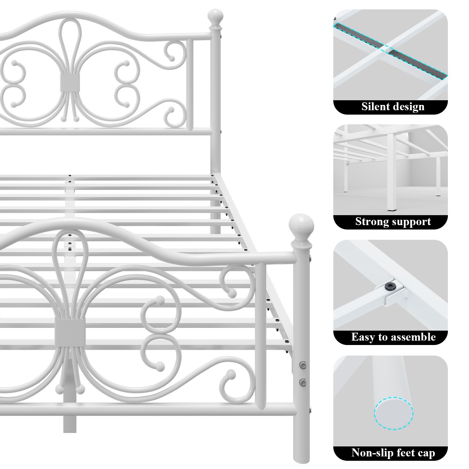 Queen Size Bed Frame with Butterfly Pattern Design Strong Metal Slats Support