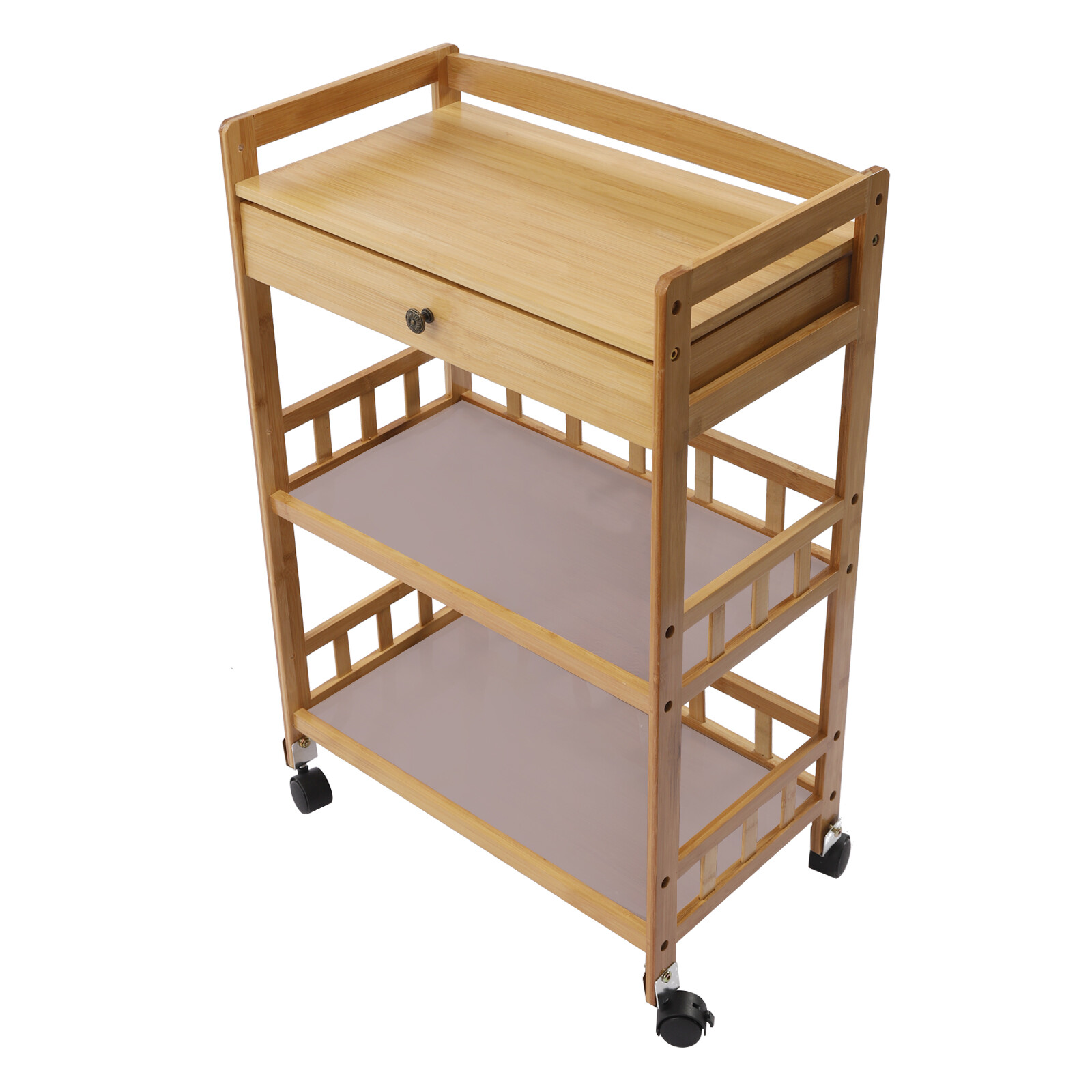 Rolling Bamboo Kitchen Cart Multi Purpose Serving Cart Storage 3 Tiers Standing
