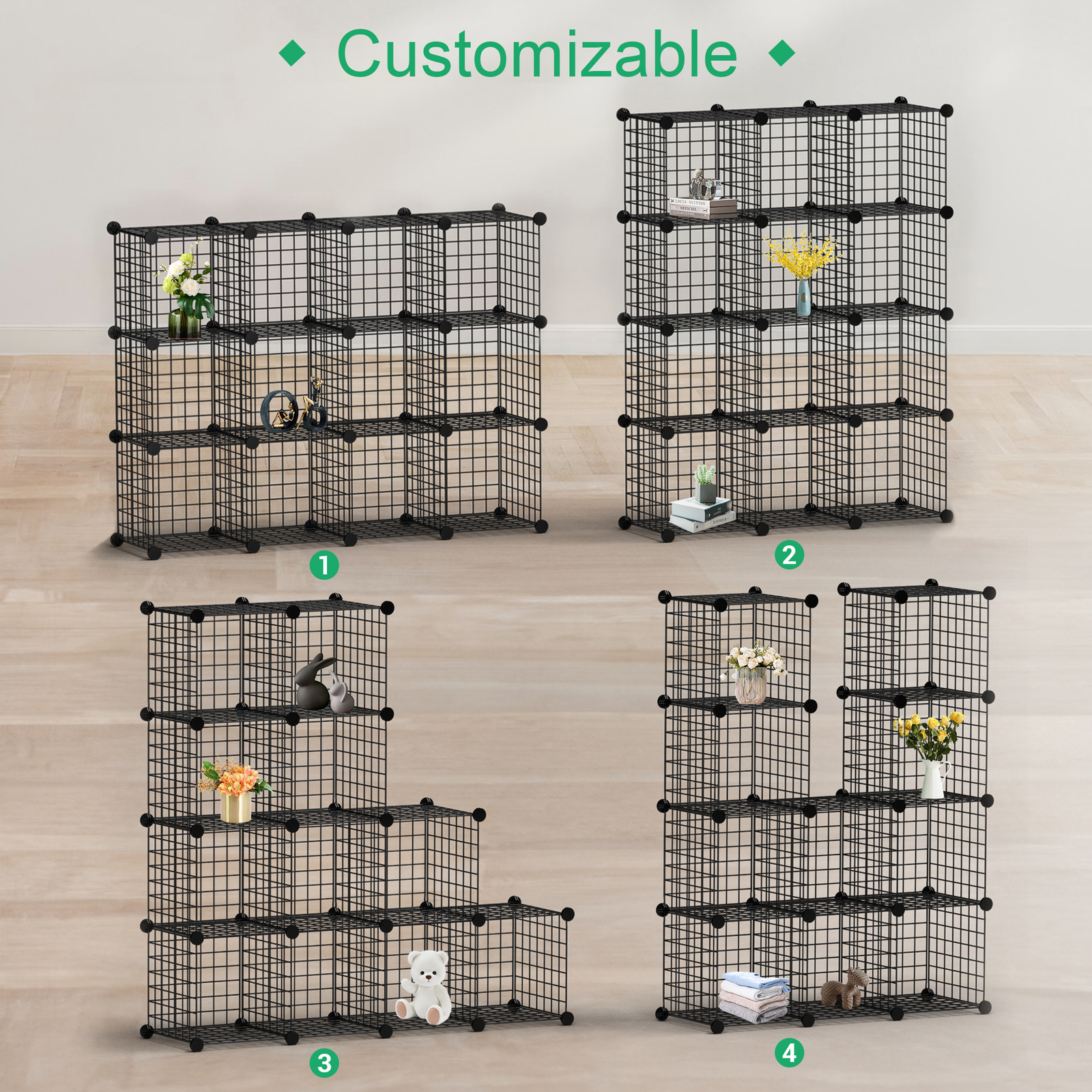 2X 12-Cube Storage Shelf Storage Bins Wire Cube Storage Organizer Modular
