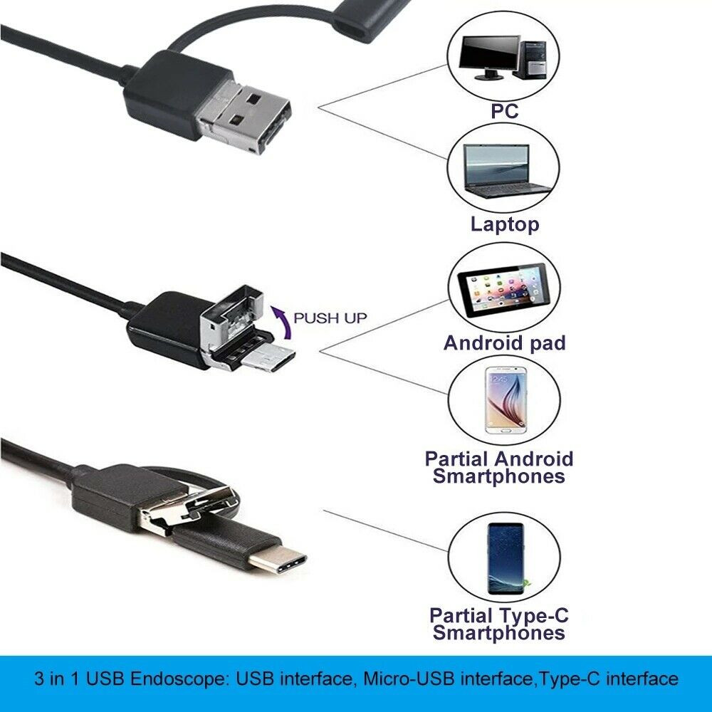 Endoscope HD Camera USB Type-C Waterproof Borescope Snake Inspection For Android