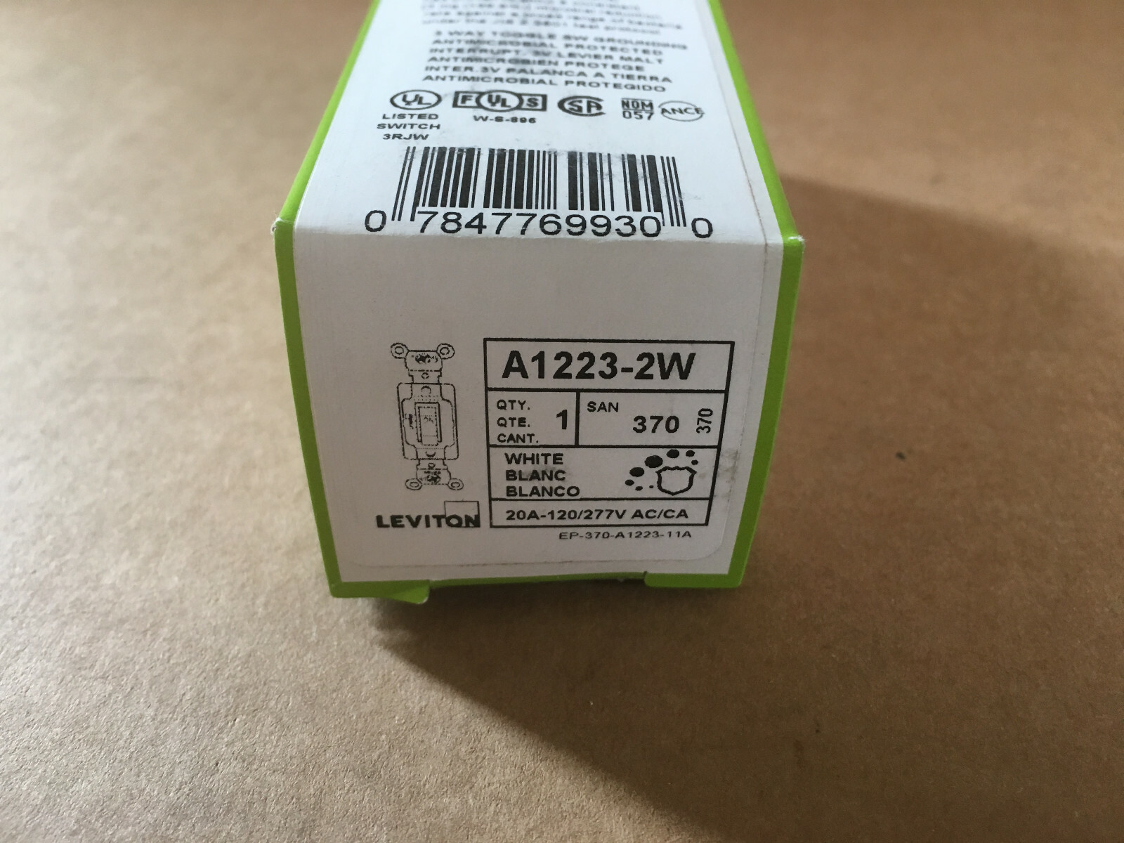 Leviton A1223-2W Antimicrobial Treated Toggle, 3-Way AC Quiet Switch, White