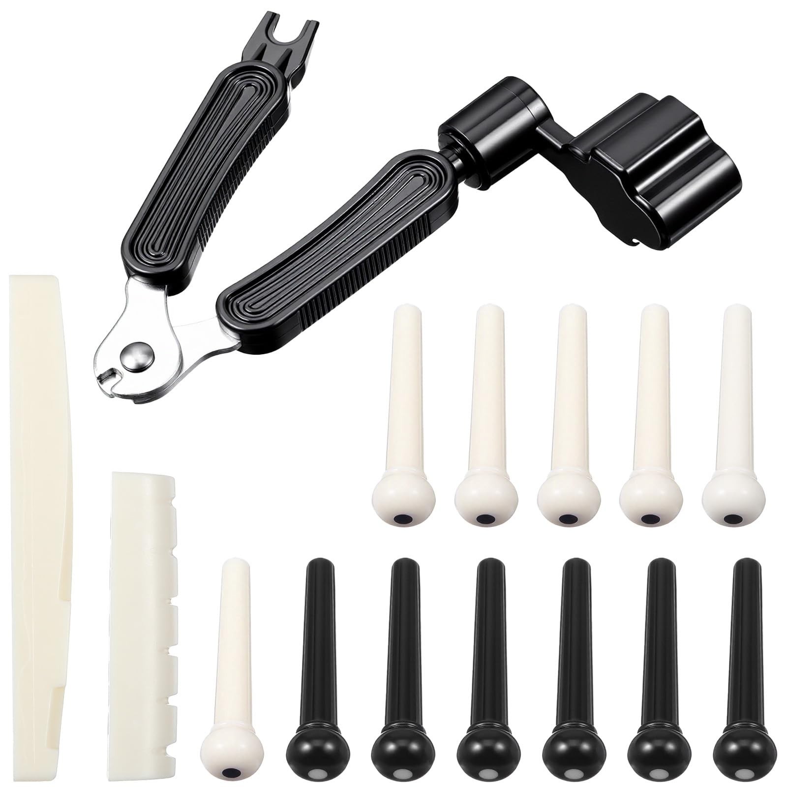 14 Pcs Acoustic Guitar Bridge Pins String Pegs Saddle Nut Black, White
