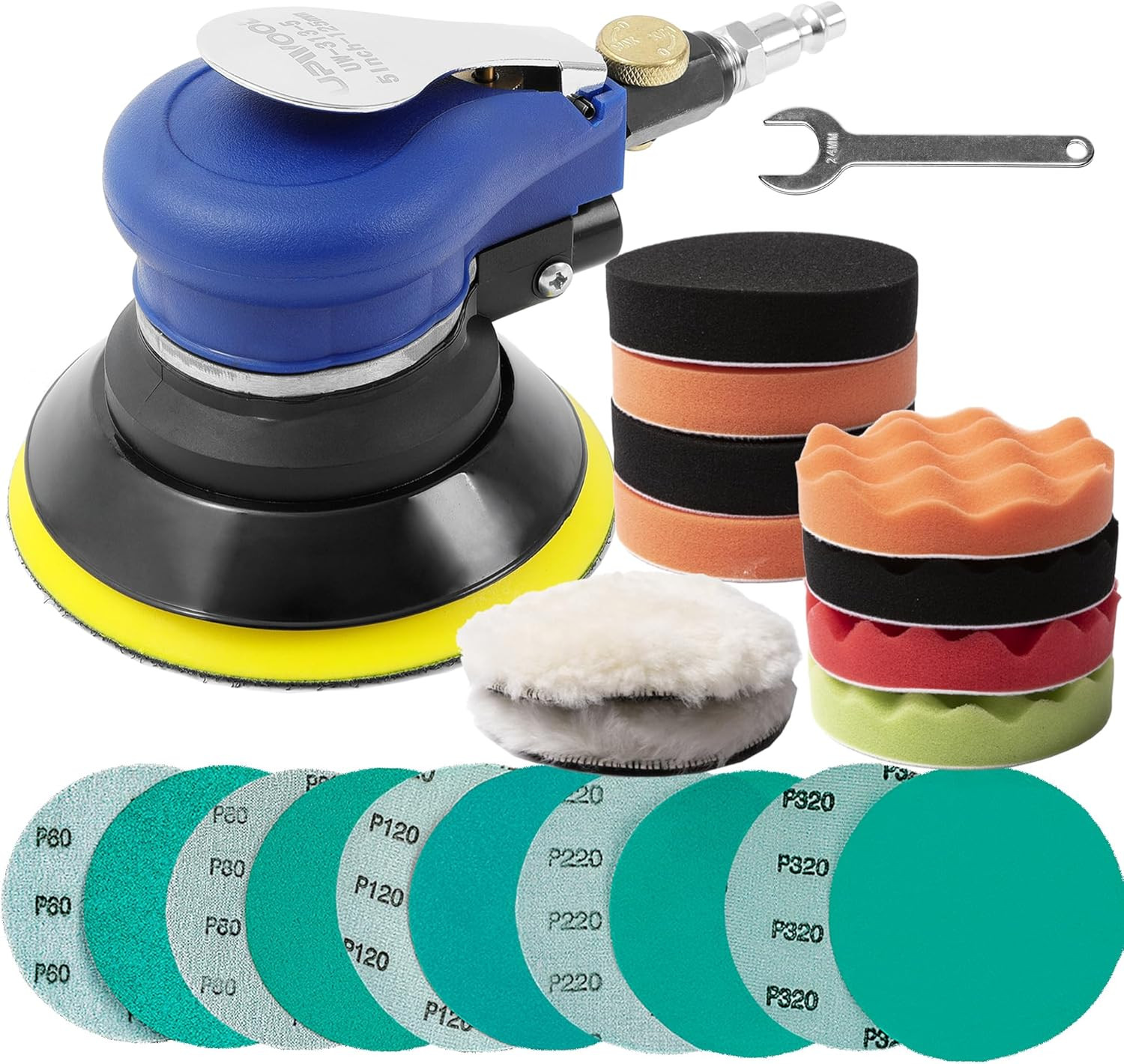 5 Inch Air Random Orbital Sander for Auto Body Work, Pneumatic Palm Sander with