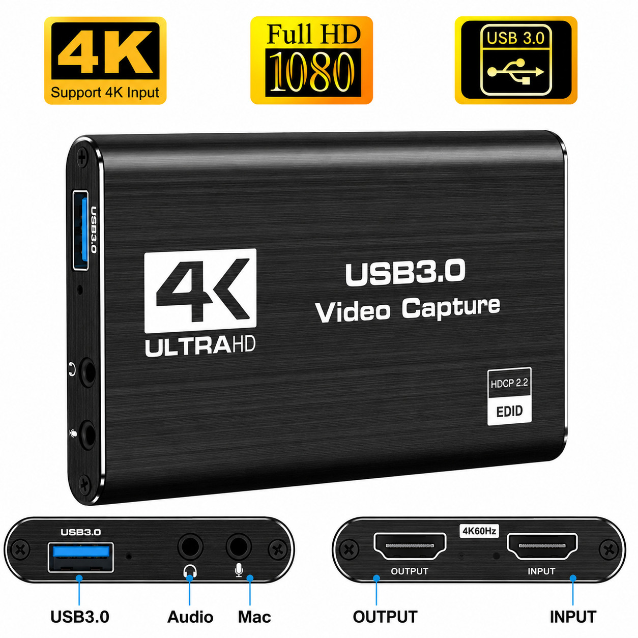 4K Audio Video Capture Card USB 3.0 HDMI Video Capture Device Full HD Recording