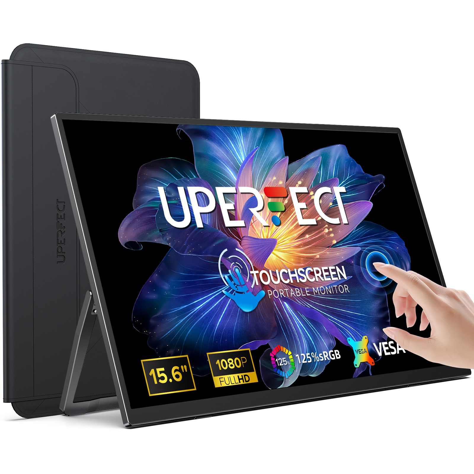 15.6" Touchscreen Portable Monitor 15.6" 1080P Kickstand Display w/Monitor Bag