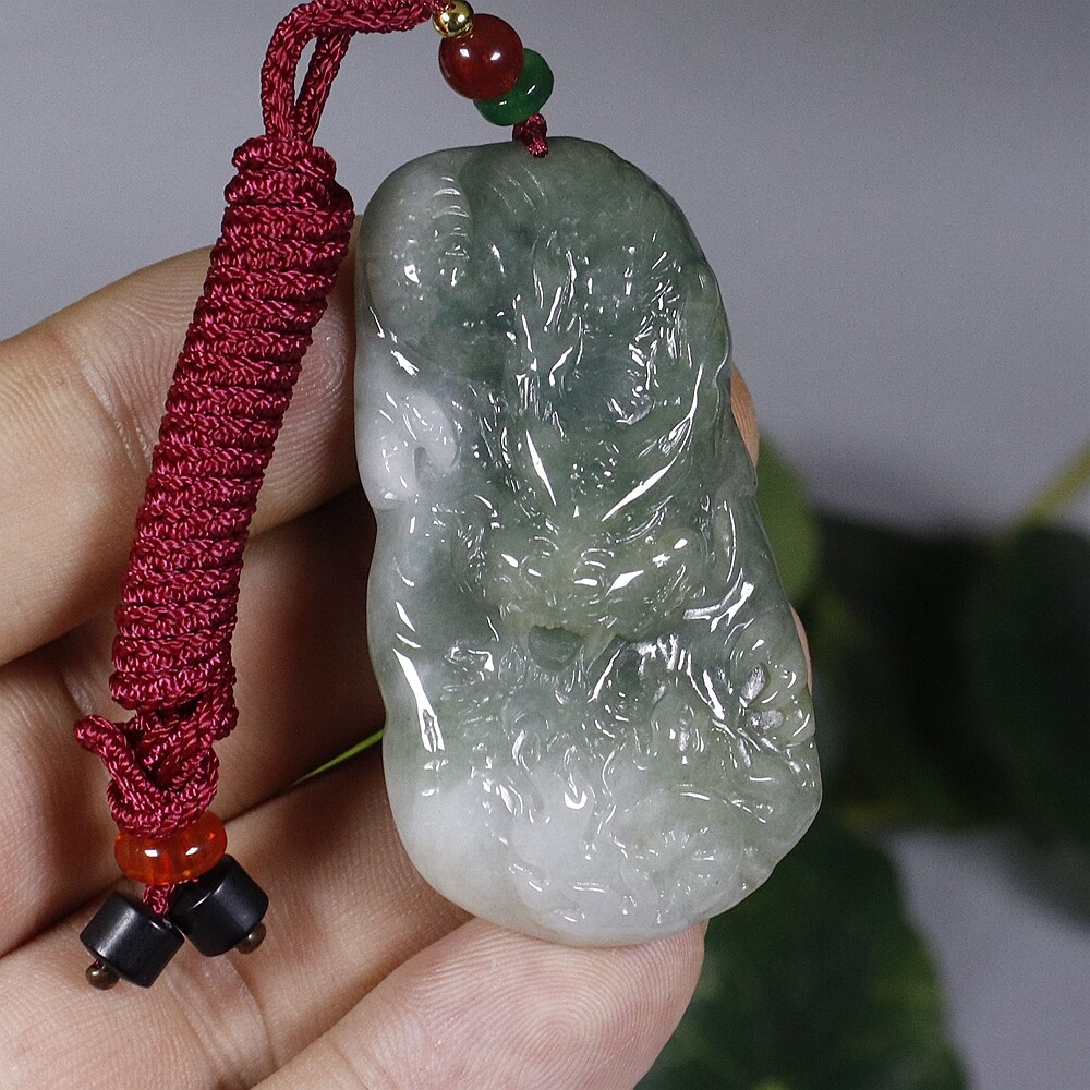 Certified Green 100% Natural A Jade Jadeite Fine Pendant Dragon 龙 1759