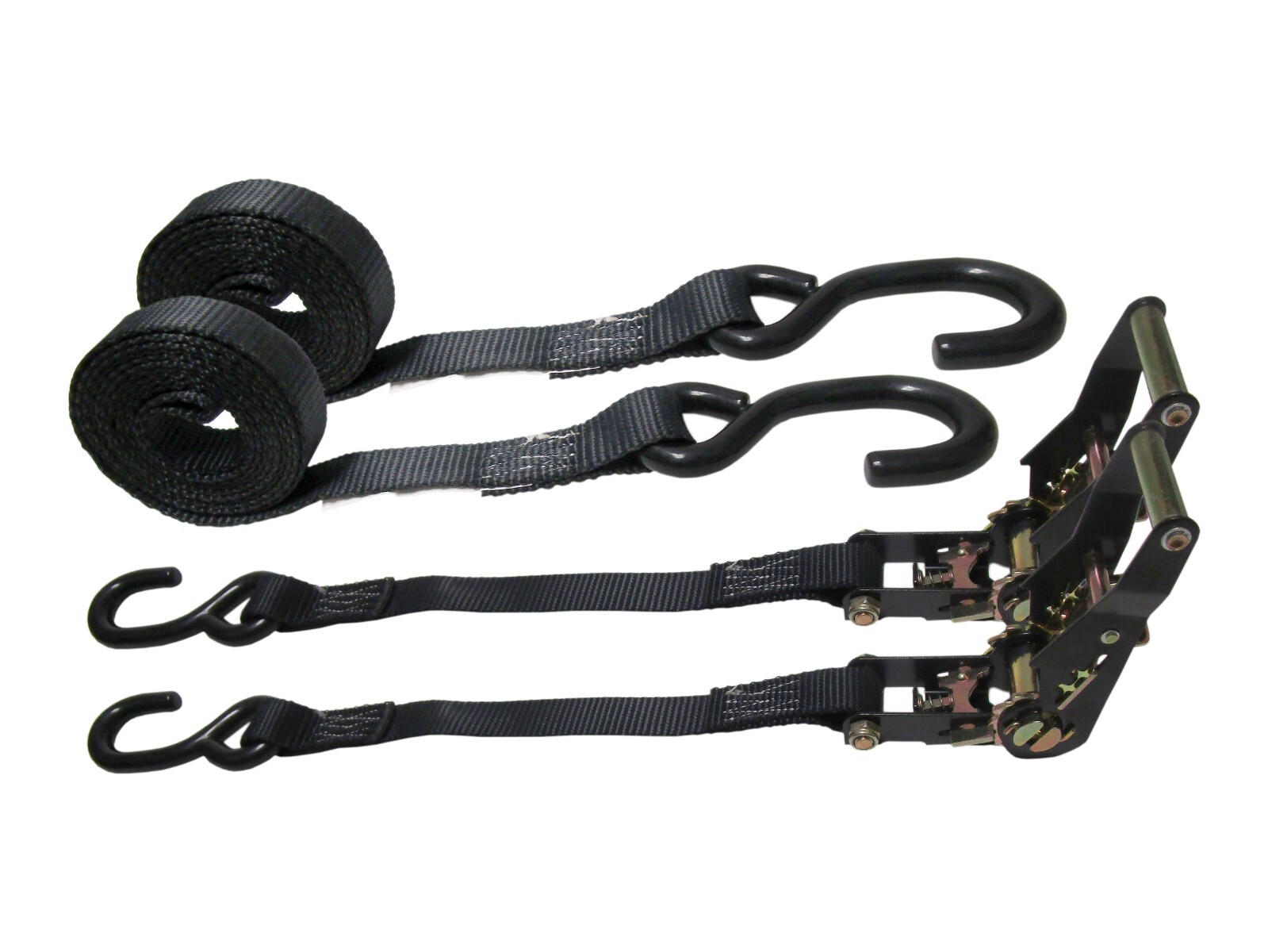 1" x 15' Black Ratchet Tie Down Strap S Hook for Cargo Trailer ATV - Pack of 2
