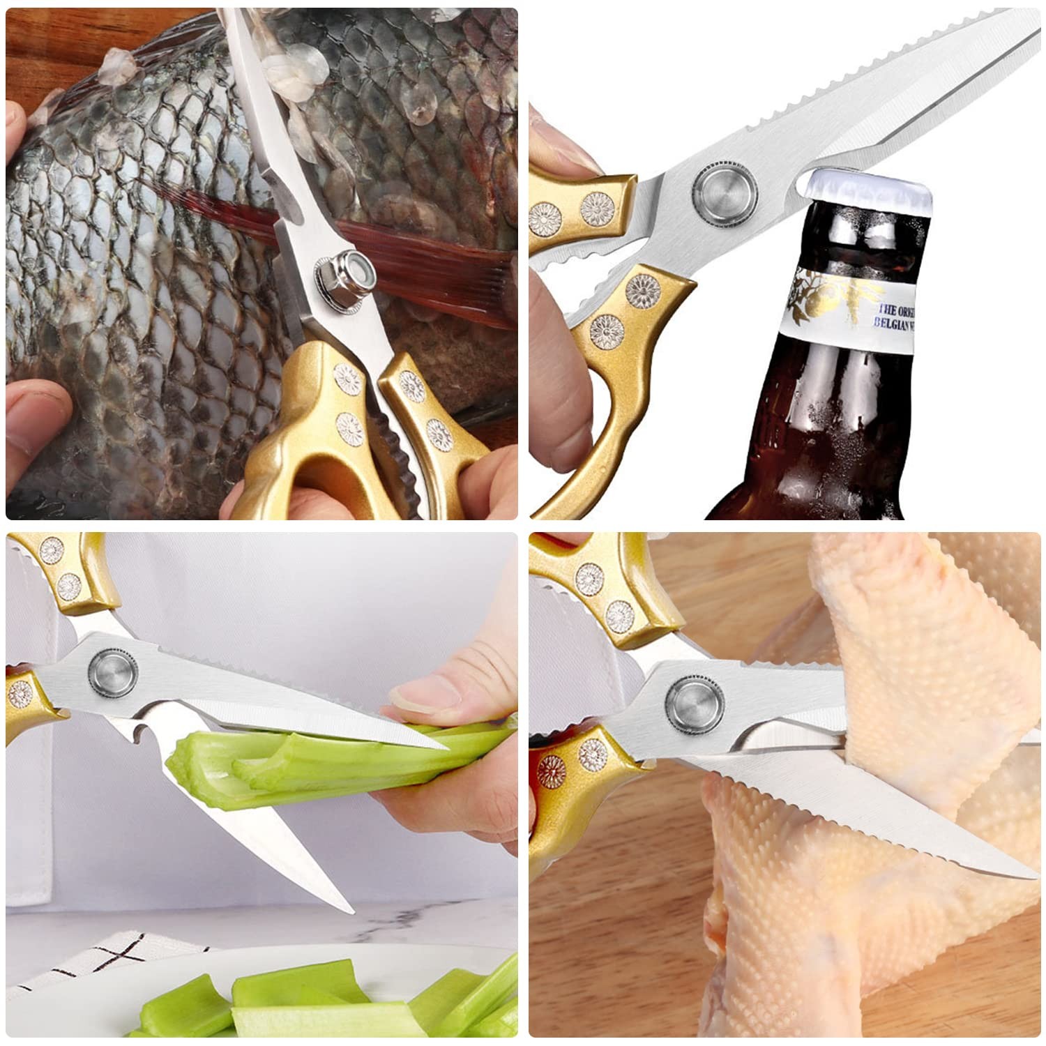 AWinjoy Kitchen Scissors, Heavy Duty Sharp Shears Dishwasher Safe, Gold