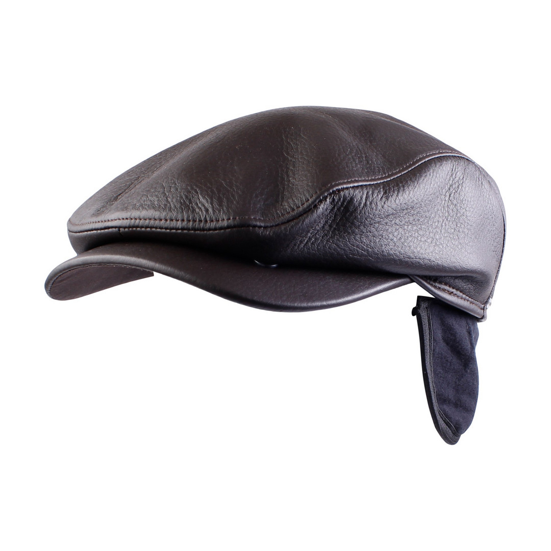 Wigens Moose Leather Ivy Cap with Tuckaway Earflaps 100% Elk Leather (110547)