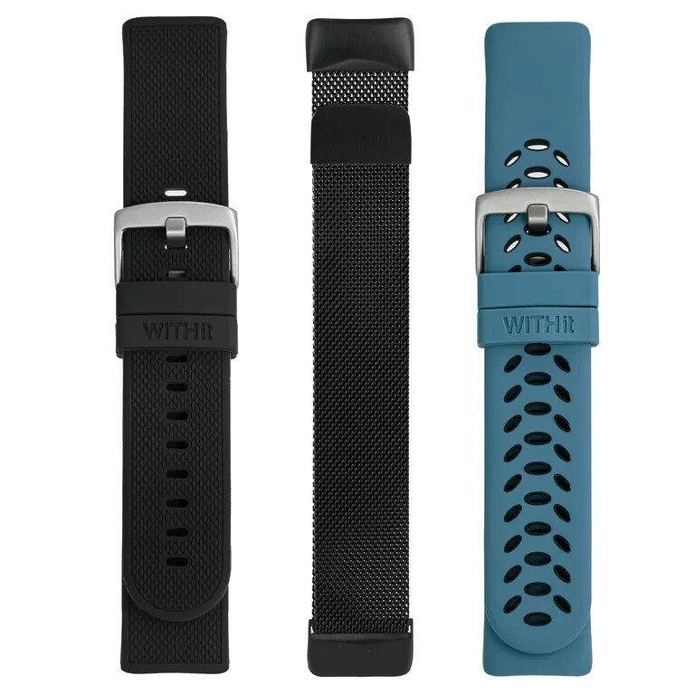 WITH it Bands For FITBIT CHARGE 4 & Charge 3 - (2) Silicone (1) Mesh Bands - 3Pk
