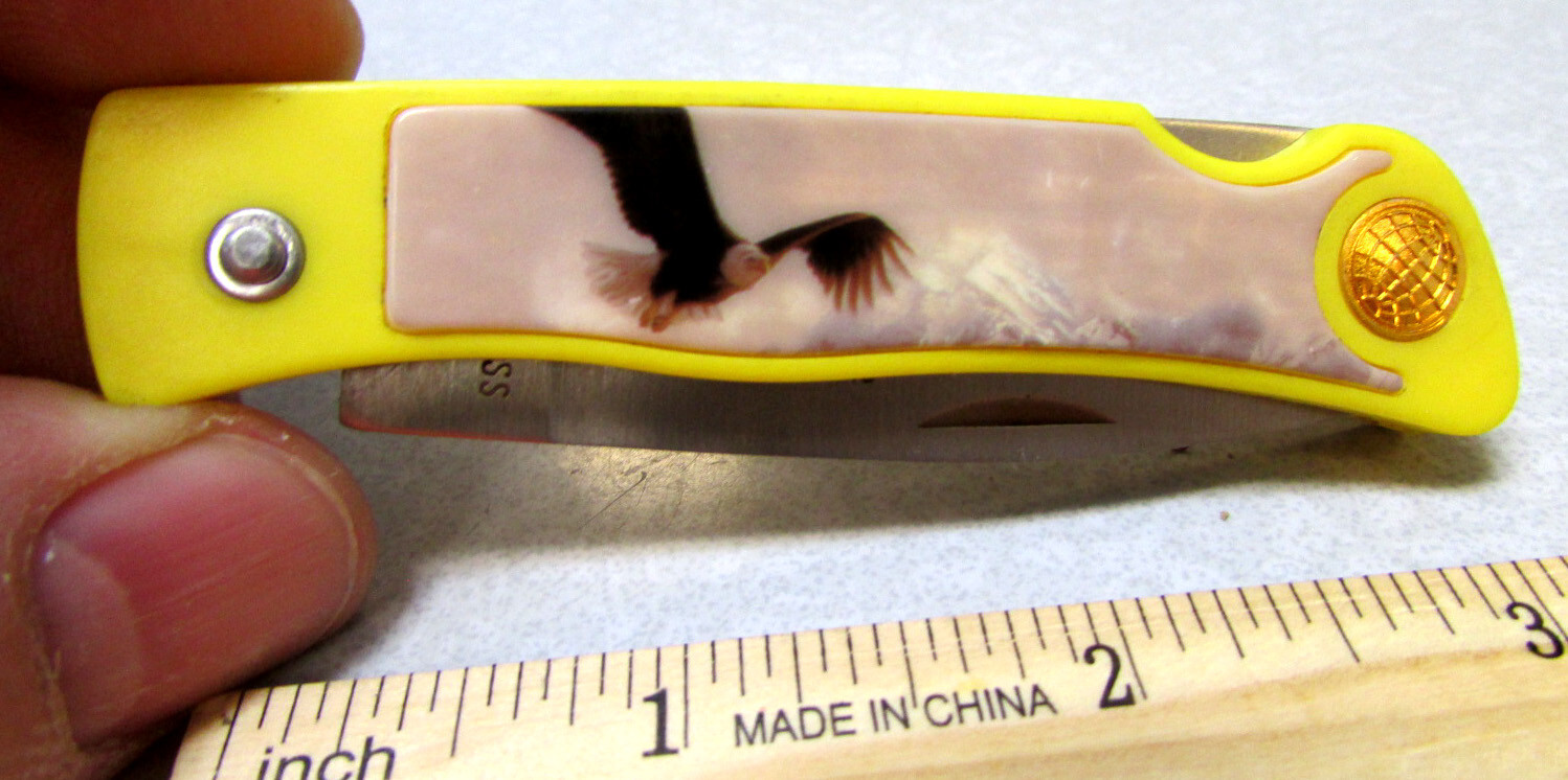 Bald Eagle Yellow 2.25 inch Locking Blade Pocket Knife, stainless steel blade