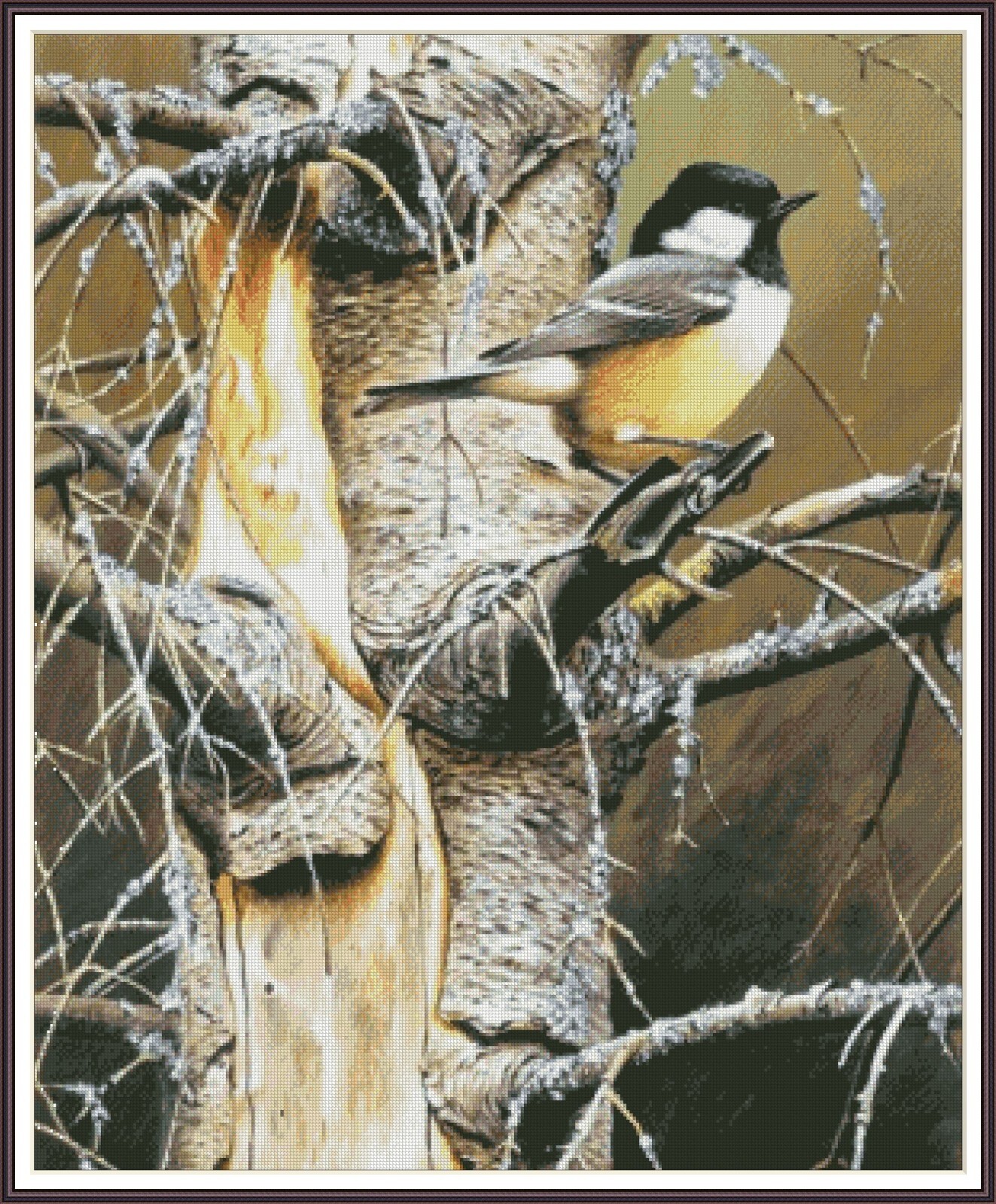 Chickadee on Birch Tree 1276 Chart Counted Cross Stitch Pattern DMC