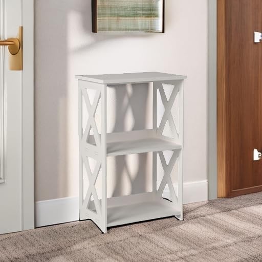 End Table 3 Tier 2 Shelf Small Bookshelf Bookcase Display Rack for Home White