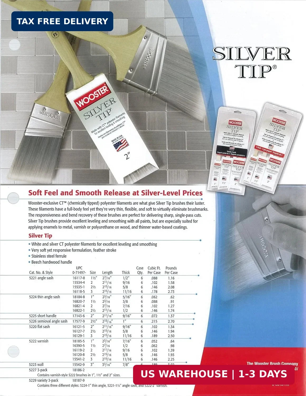 Wooster Brush 5229 Silver Tip Variety 3 Pack
