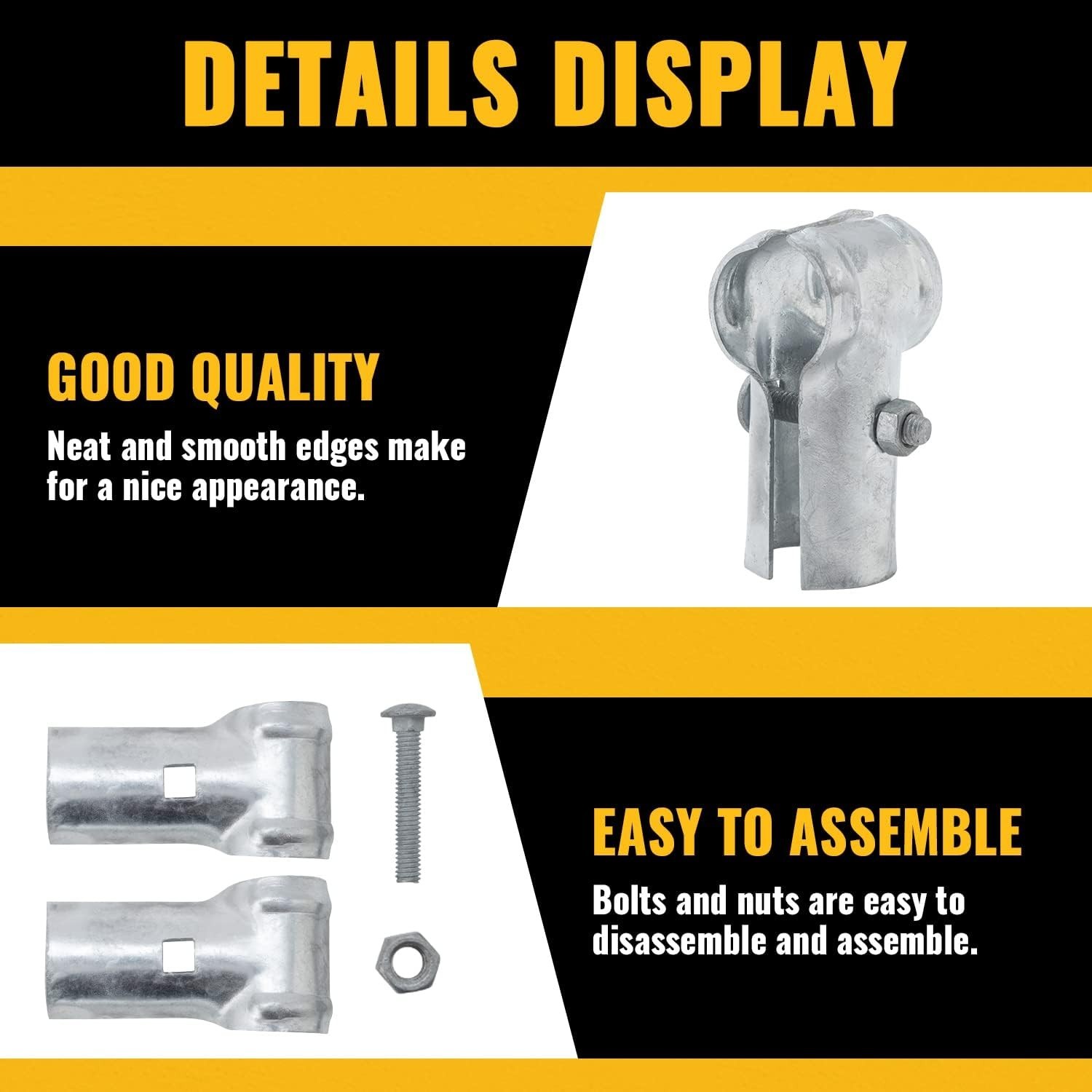 Versatile 1-5/8 Inch End Rail Clamps - Galvanized Steel Connection Set (4 Pack)